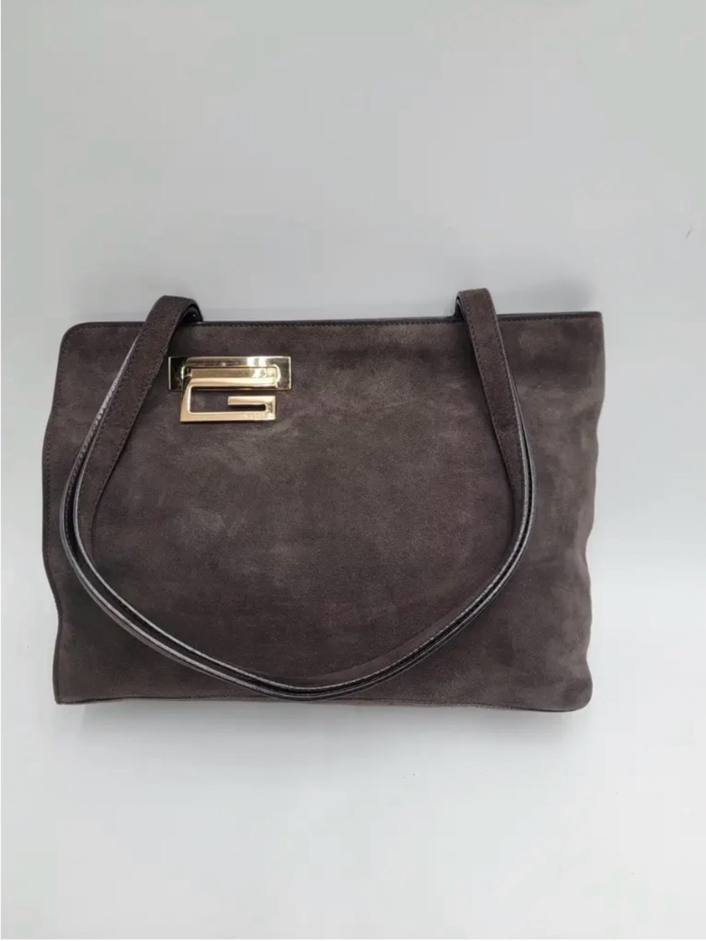 Gucci Dark Brown Suede Shoulder Bag with Gold Hardware